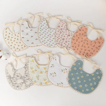 New Baby Bib Cute Flowers Ruffle Linen Bibs Bebe Burp Cloth Baby Stuff Kids Feeding Items Burp Clothes Saliva Towel Boy Girl Bib
