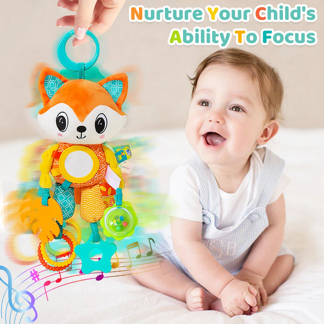 Baby Rainbow Activities Stuffed Animal Stroller Hanging Toy Baby Car Seat Crib Travel Sensory Toys for Babies
